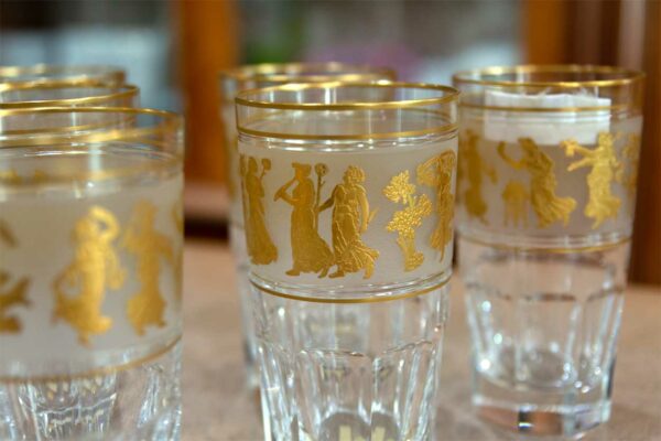 Set Di 6 Bicchieri Bibita Intagliati e Decorati in Oro Zecchino Gob Zarba